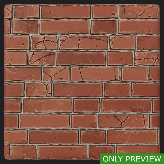 PBR substance material of wall brick damaged created in substance designer for graphic designers and game developers.