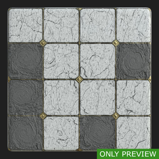 PBR substance material of marble floor damaged created in substance designer for graphic designers and game developers