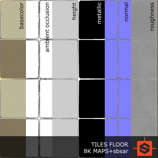 PBR substance material of tiles floor created in substance designer for graphic designers and game developers