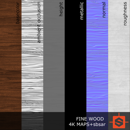 PBR substance material of fine wood created in substance designer for graphic designers and game developers