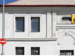 Old white classic house, relief, metal windows